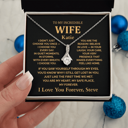 Personalized To My Wife Necklace - Romantic Gift Set with Message Card (Black Card 2)