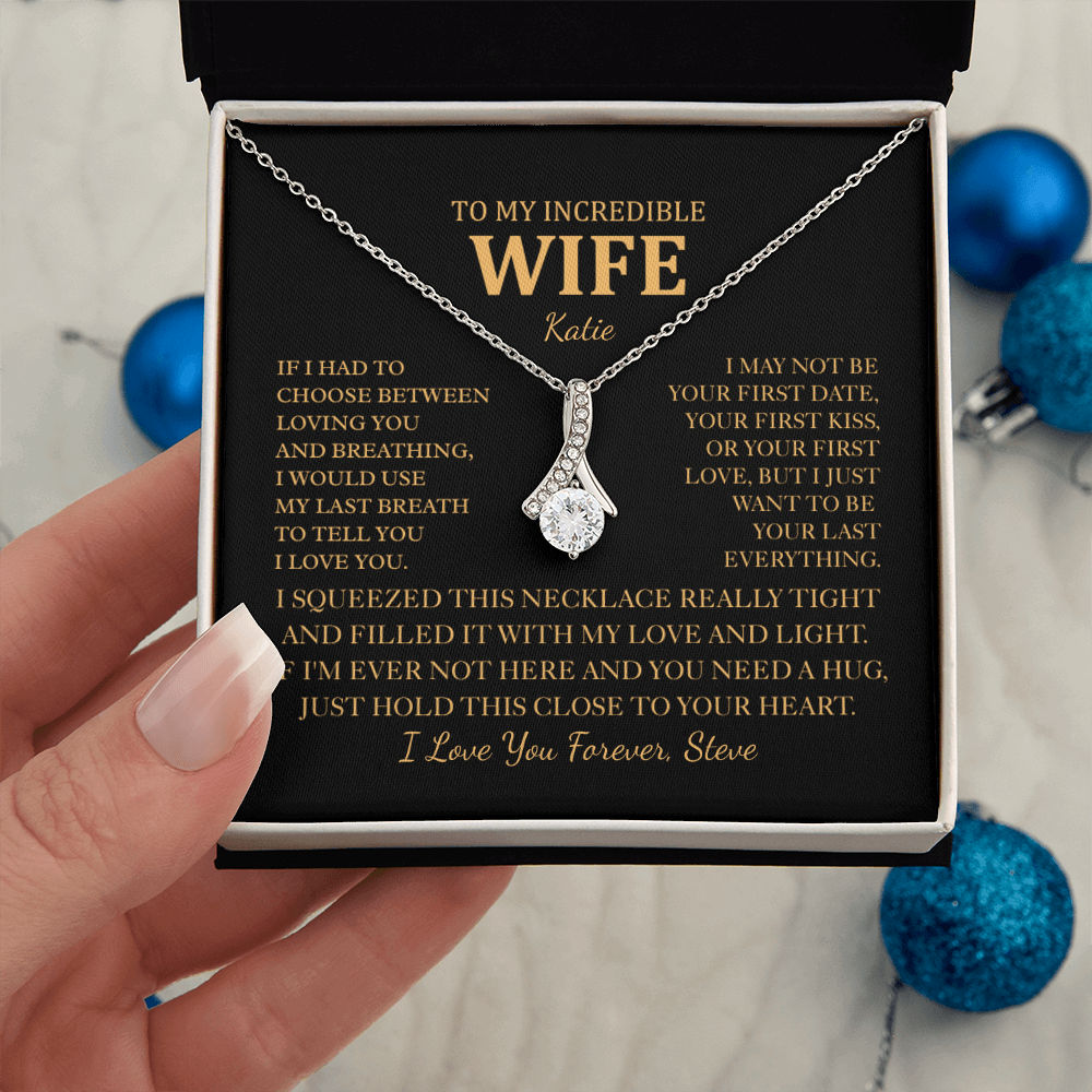 Personalized To My Wife Necklace - Romantic Gift Set with Message Card for Christmas, Anniversary or Birthday
