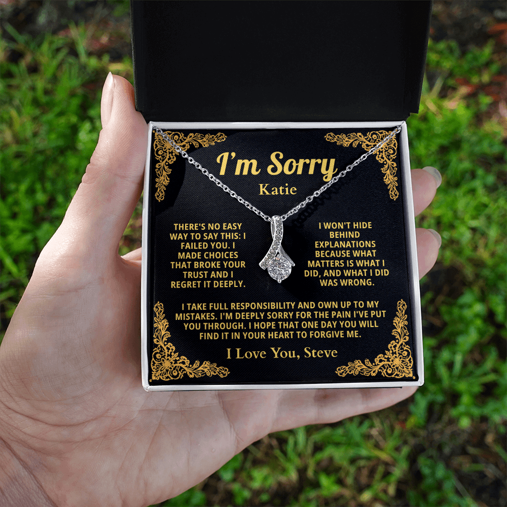 Personalized Apology Necklace for Her - Wife,  Girlfriend, Sister, Friend - I am Sorry, Forgive me Gift for Christmas or Other Occasions