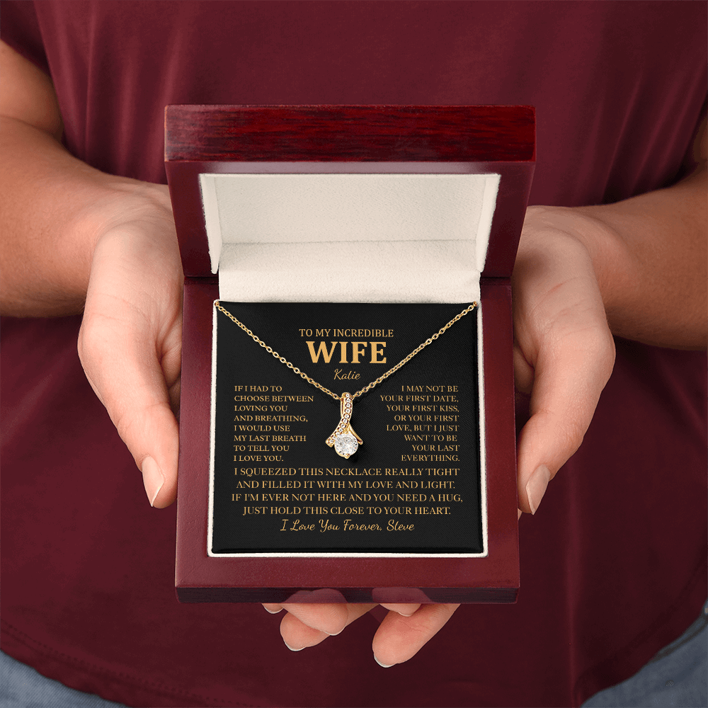 Personalized To My Wife Necklace - Romantic Gift Set with Message Card for Christmas, Anniversary or Birthday