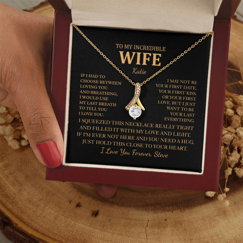 Personalized To My Wife Necklace - Romantic Gift Set with Message Card for Christmas, Anniversary or Birthday