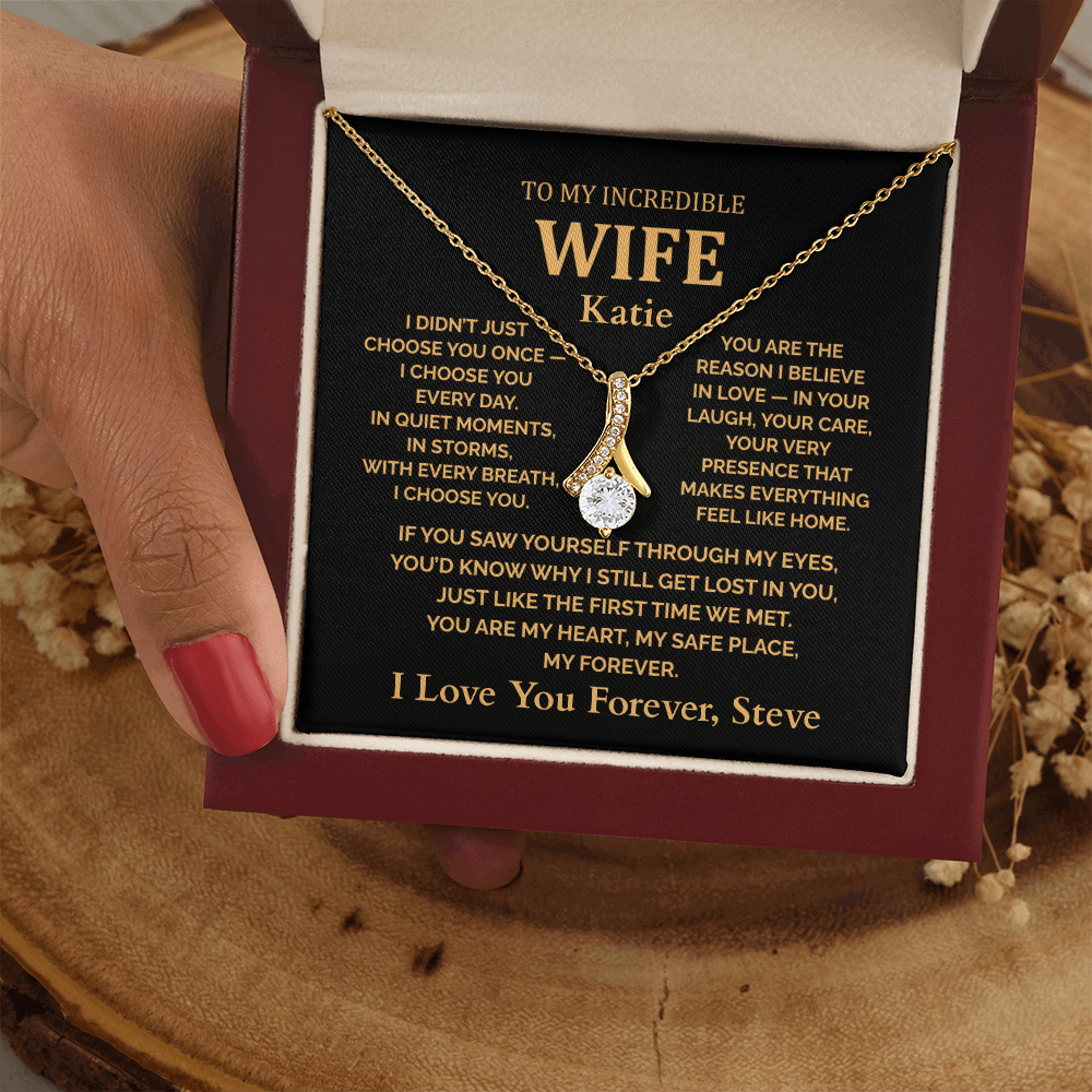 Personalized To My Wife Necklace - Romantic Gift Set with Message Card (Black Card 2)
