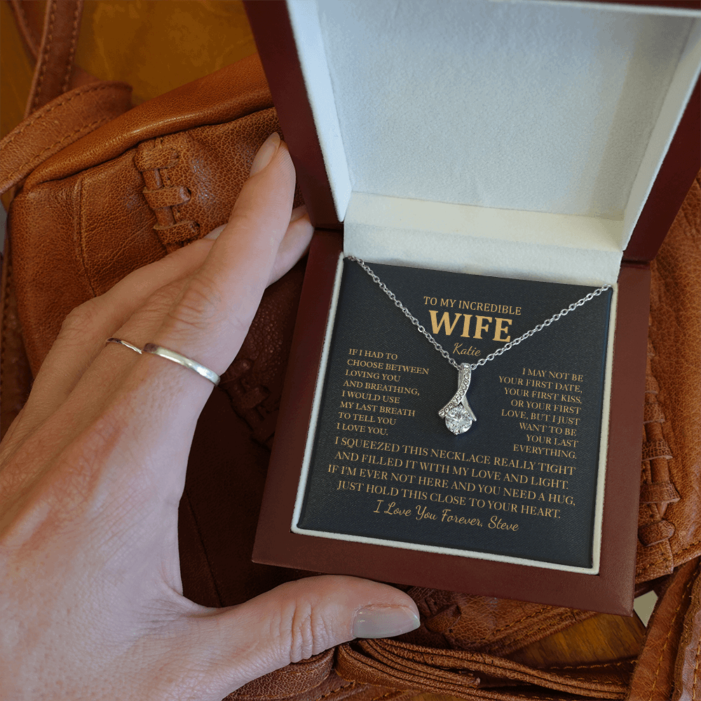 Personalized To My Wife Necklace - Romantic Gift Set with Message Card for Christmas, Anniversary or Birthday