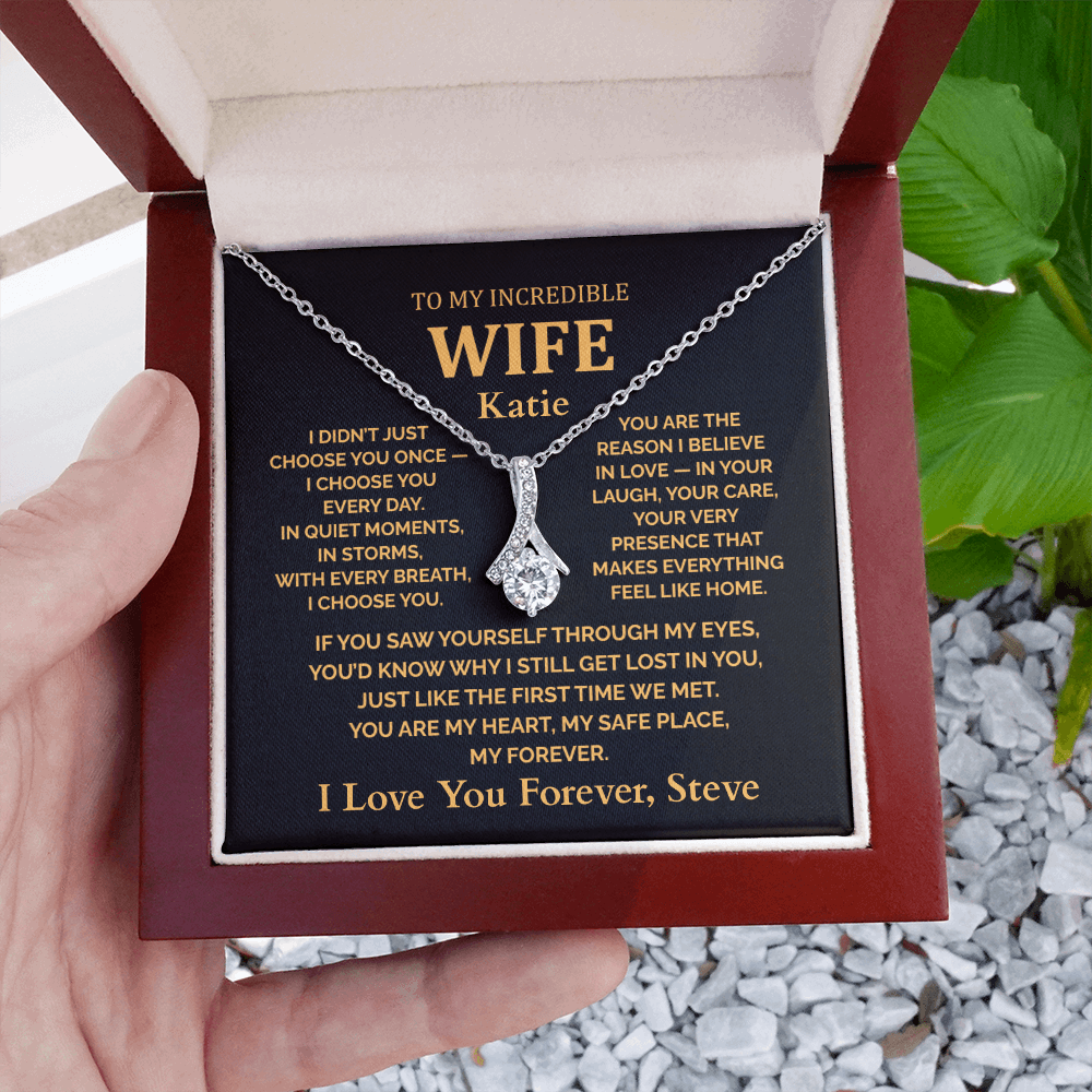 Personalized To My Wife Necklace - Romantic Gift Set with Message Card (Black Card 2)