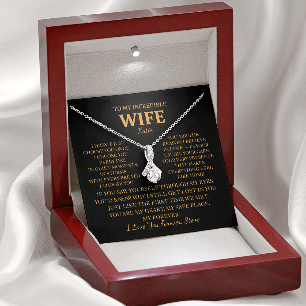 Personalized To My Wife Necklace - Romantic Gift Set with Message Card (Black Card)