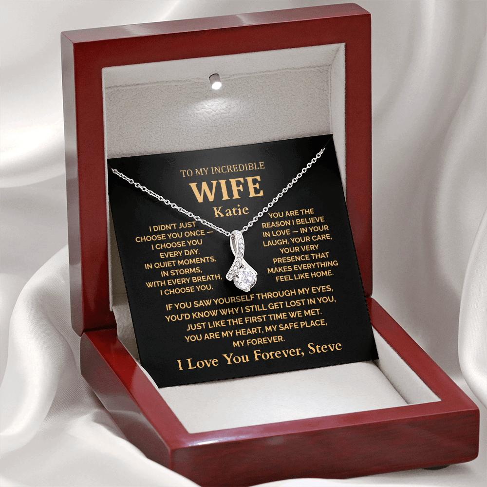 Personalized To My Wife Necklace - Romantic Gift Set with Message Card (Black Card 2)