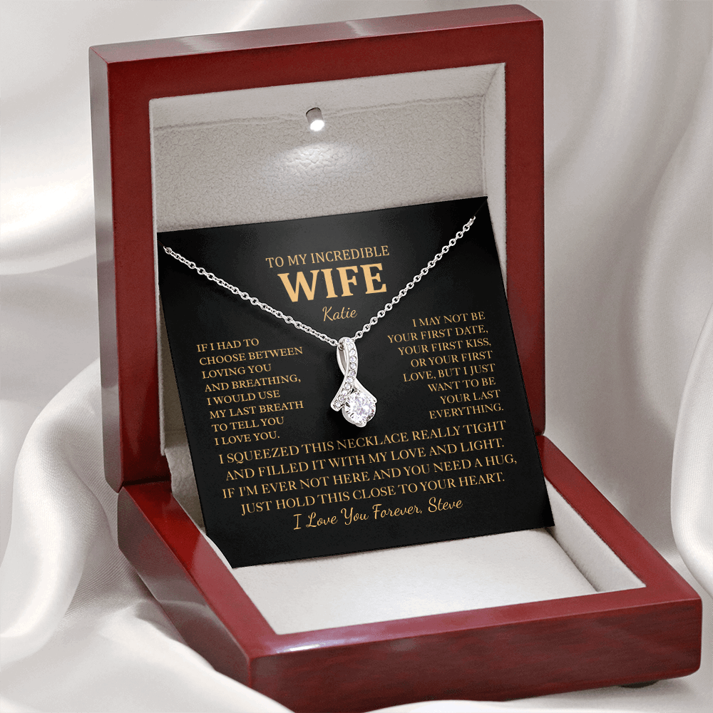 Personalized To My Wife Necklace - Romantic Gift Set with Message Card for Christmas, Anniversary or Birthday
