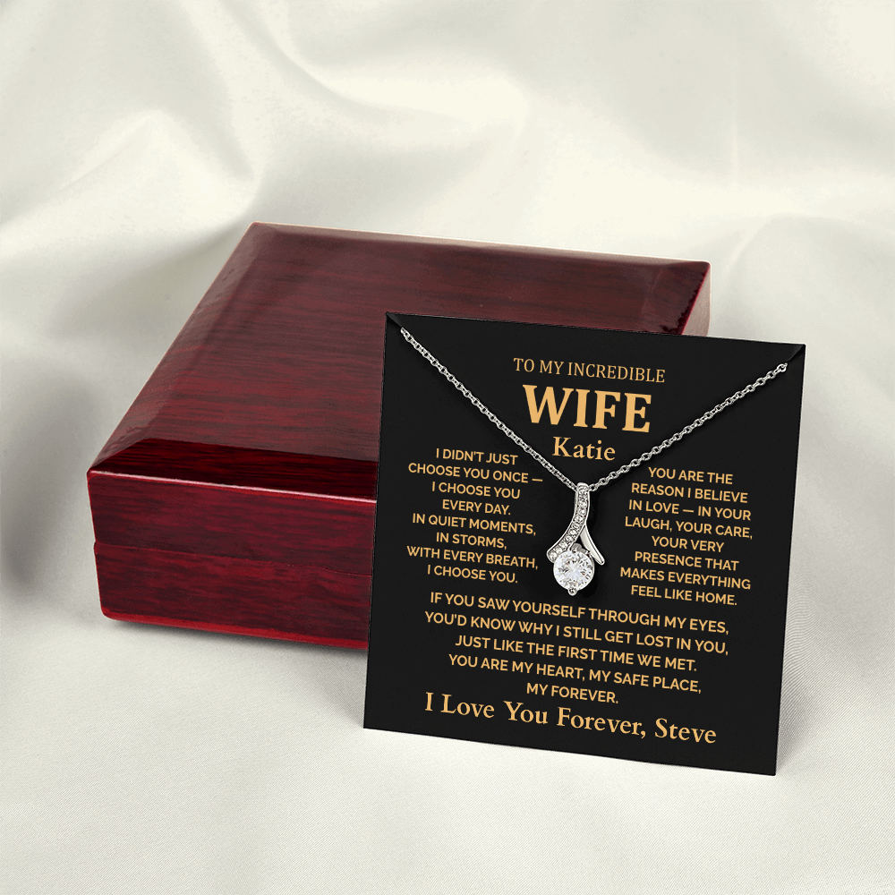 Personalized To My Wife Necklace - Romantic Gift Set with Message Card (Black Card 2)