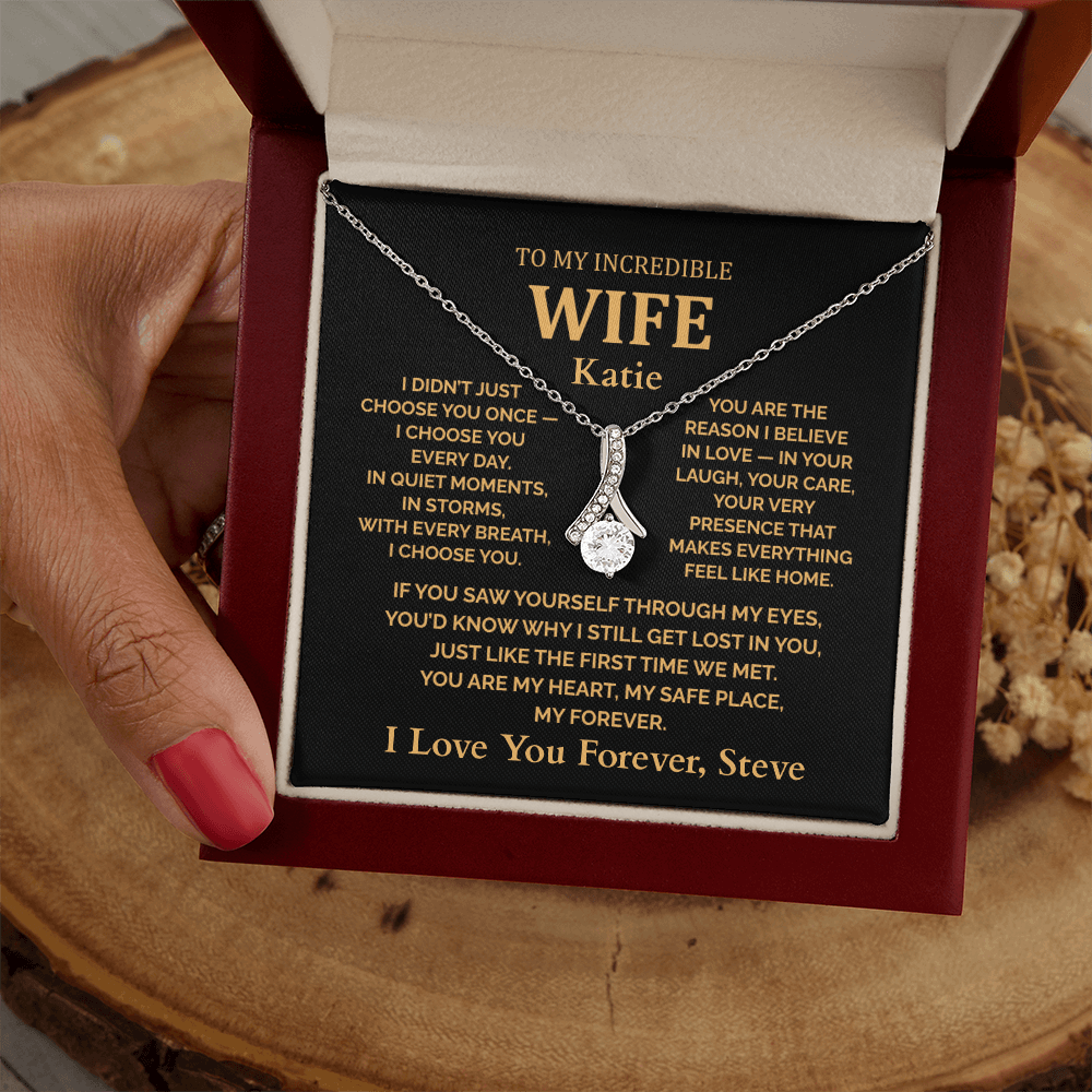 Personalized To My Wife Necklace - Romantic Gift Set with Message Card (Black Card 2)