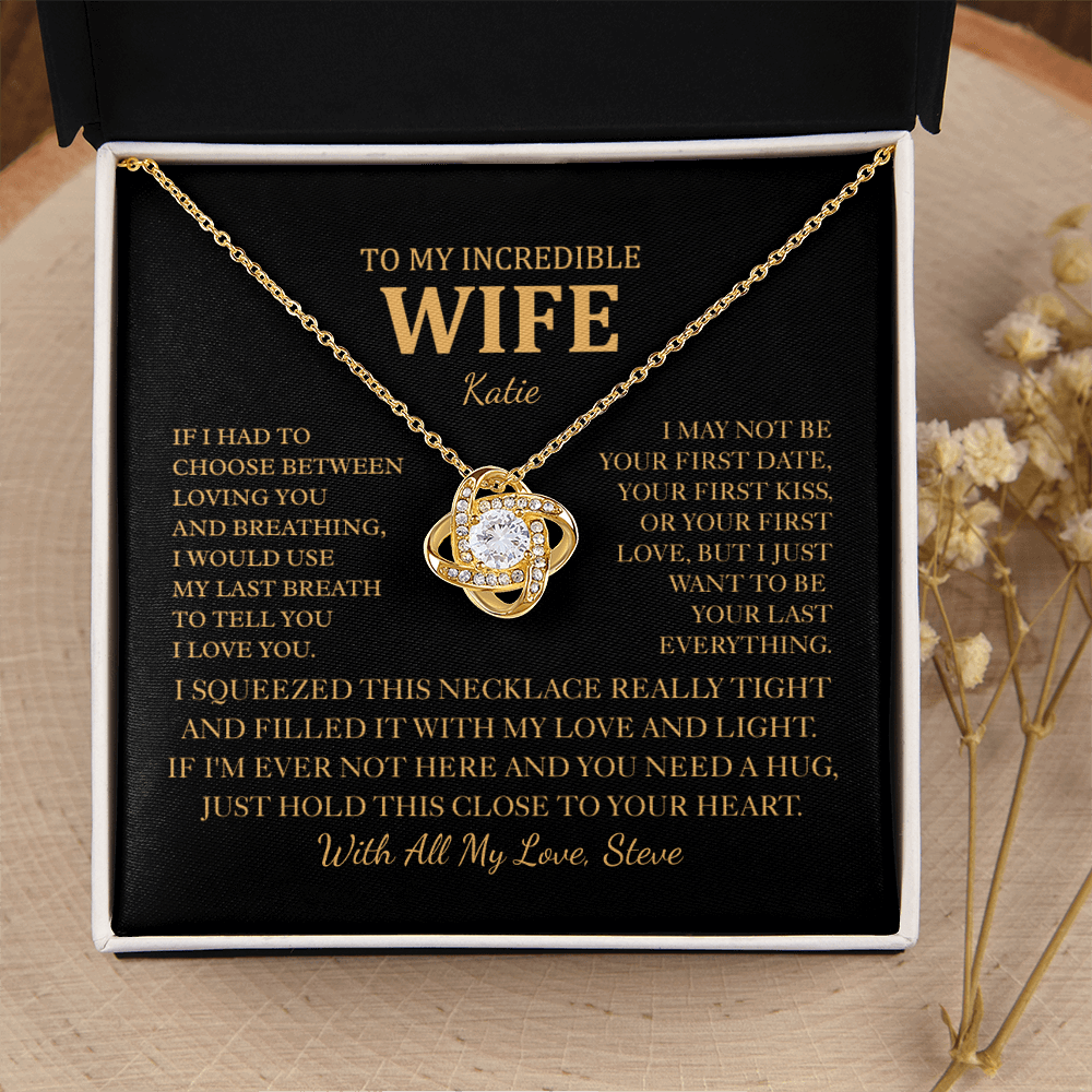 Personalized To My Wife Necklace - Romantic Love Knot Gift Set for Christmas, Anniversary or Birthday