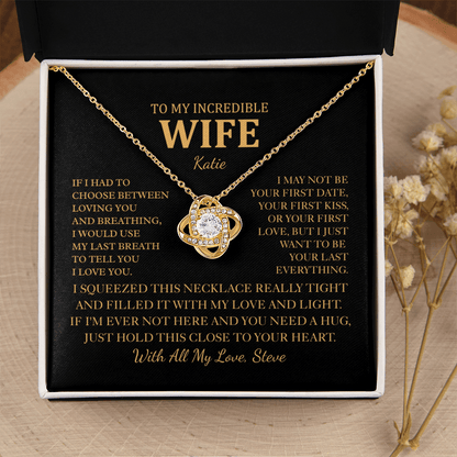 Personalized To My Wife Necklace - Romantic Love Knot Gift Set for Christmas, Anniversary or Birthday