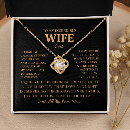 Personalized To My Wife Necklace - Romantic Love Knot Gift Set for Christmas, Anniversary or Birthday