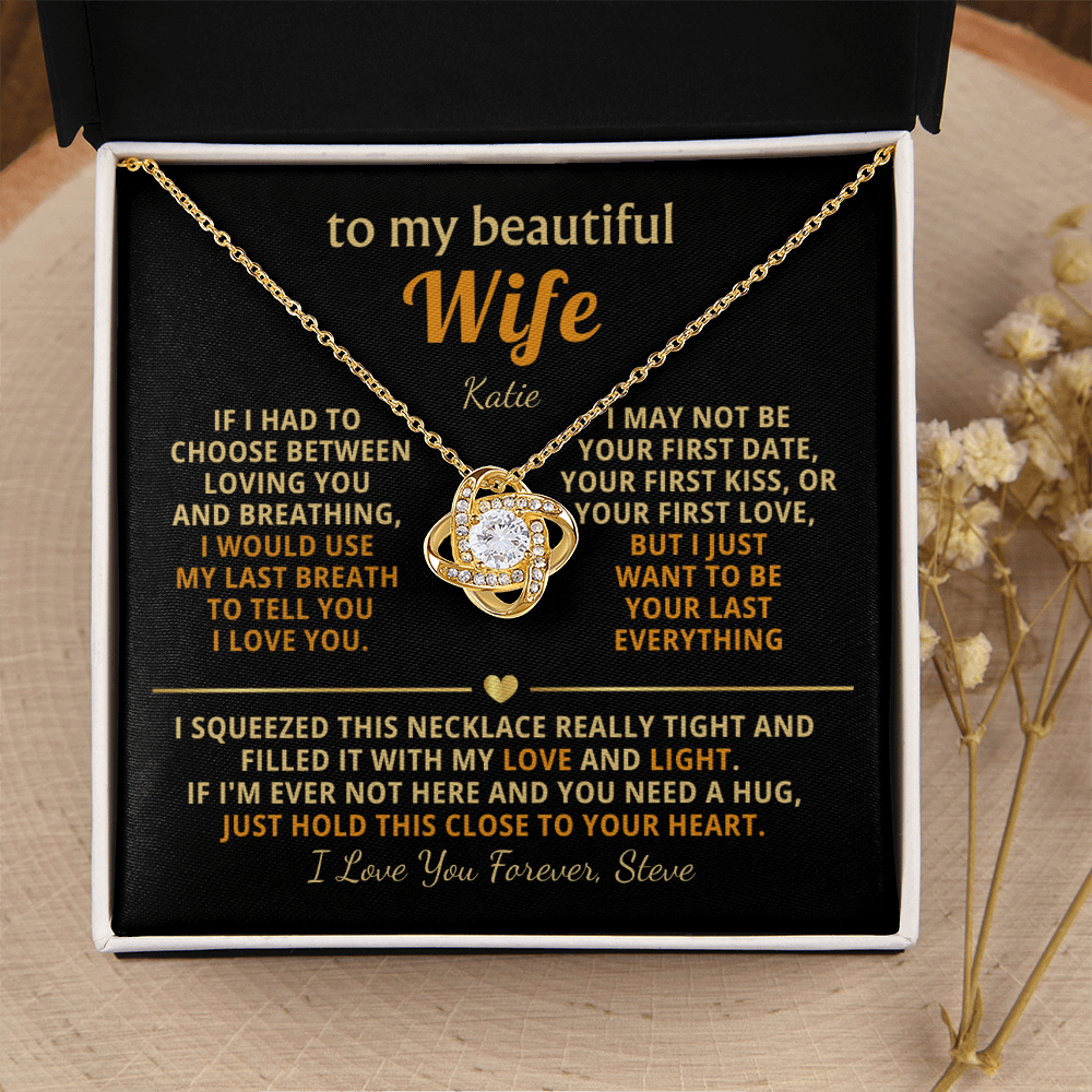 Personalized To My Wife Necklace - Heartfelt Love Knot Gift Set for Christmas, Anniversary or Birthday
