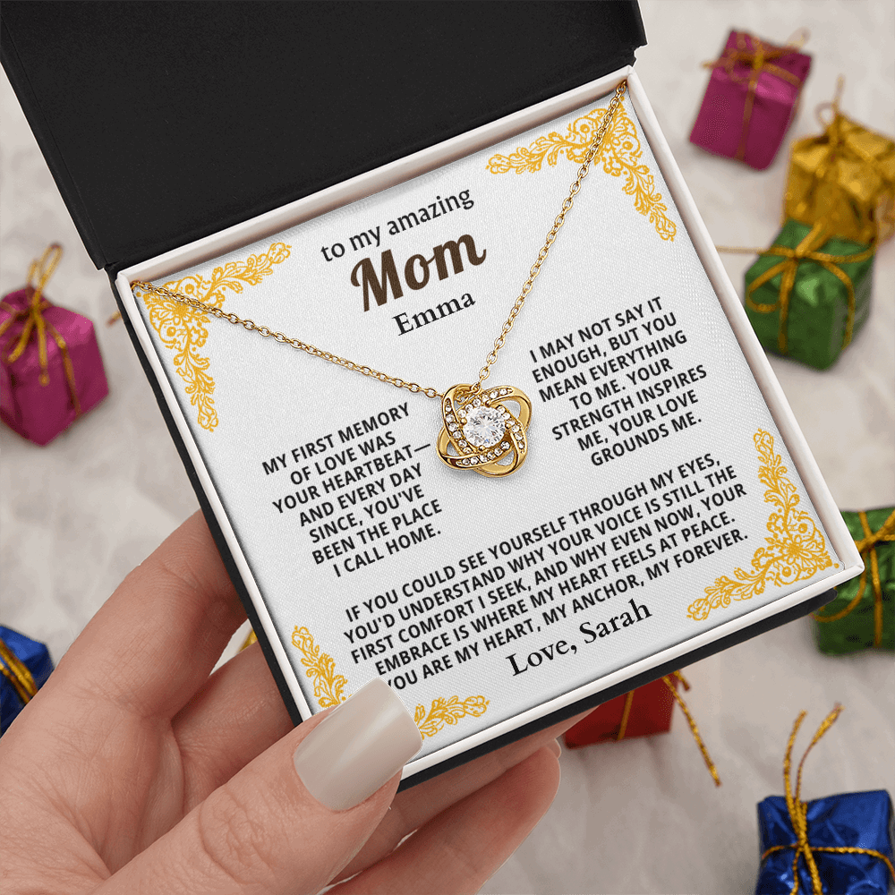 Personalized To My Mom Necklace - From Son or Daughter - Heartfelt Love Knot Gift Set for Christmas, Mother's Day or Birthday