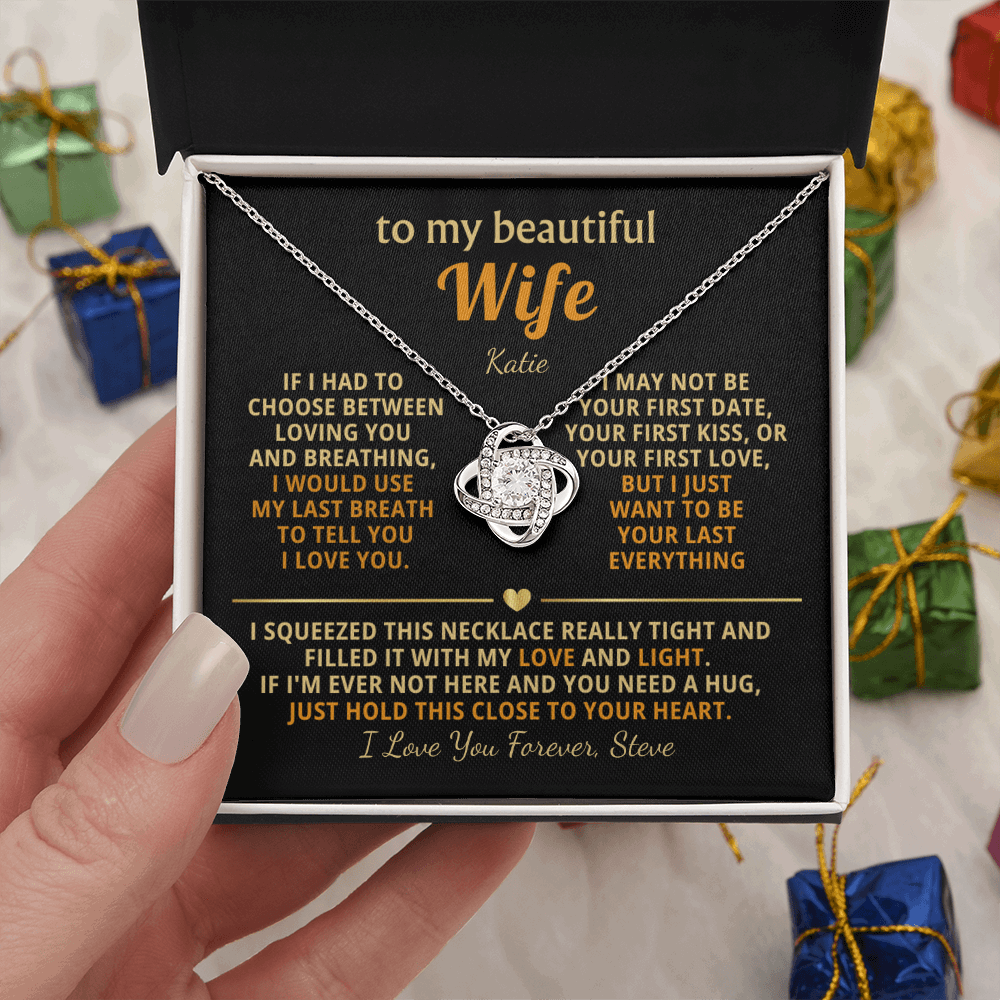 Personalized To My Wife Necklace - Heartfelt Love Knot Gift Set for Christmas, Anniversary or Birthday