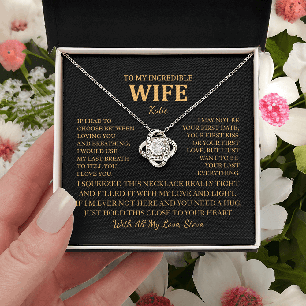 Personalized To My Wife Necklace - Romantic Love Knot Gift Set for Christmas, Anniversary or Birthday