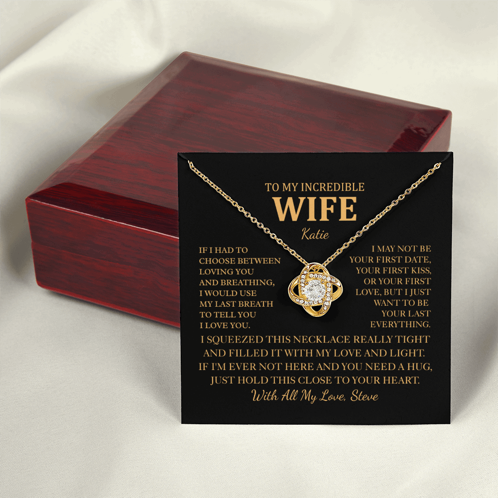 Personalized To My Wife Necklace - Romantic Love Knot Gift Set for Christmas, Anniversary or Birthday