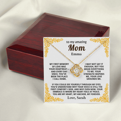Personalized To My Mom Necklace - From Son or Daughter - Heartfelt Love Knot Gift Set for Christmas, Mother's Day or Birthday