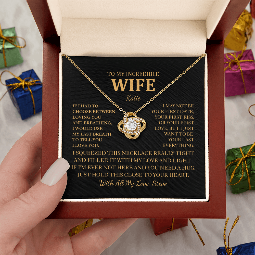 Personalized To My Wife Necklace - Romantic Love Knot Gift Set for Christmas, Anniversary or Birthday