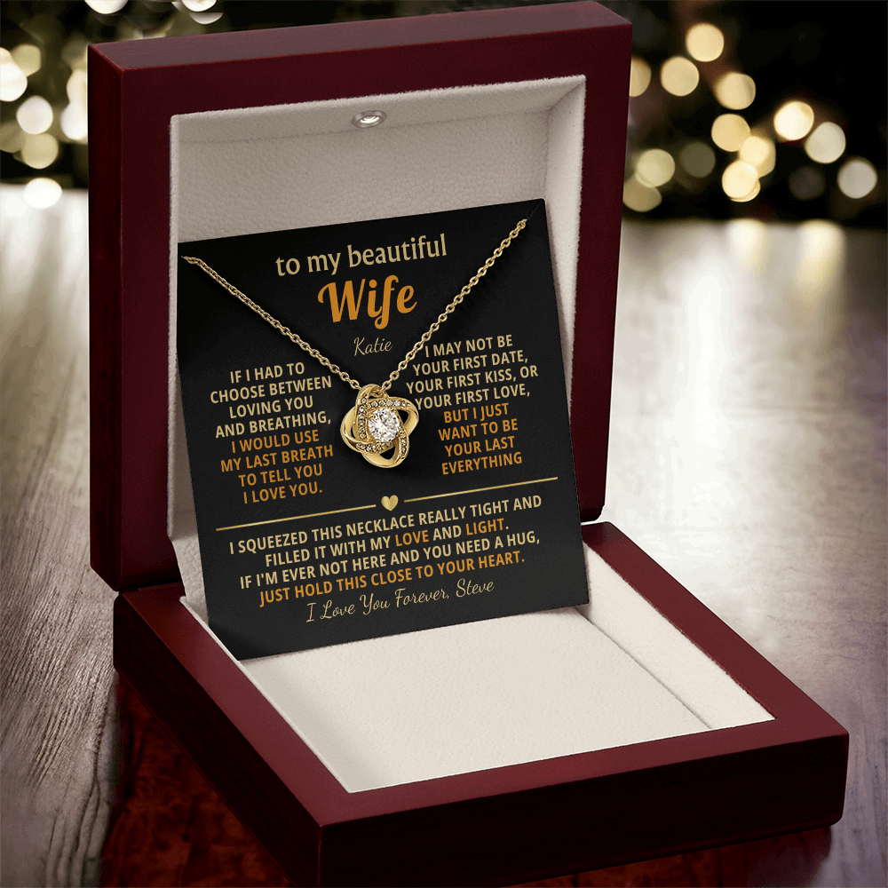 Personalized To My Wife Necklace - Heartfelt Love Knot Gift Set for Christmas, Anniversary or Birthday