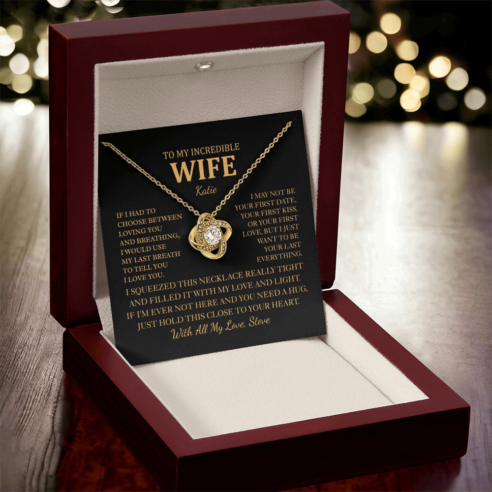 Personalized To My Wife Necklace - Romantic Love Knot Gift Set for Christmas, Anniversary or Birthday
