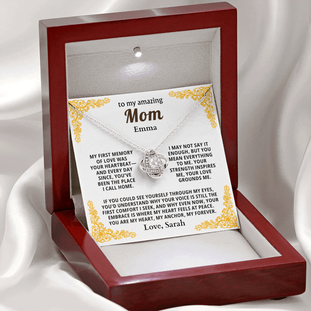 Personalized To My Mom Necklace - From Son or Daughter - Heartfelt Love Knot Gift Set for Christmas, Mother's Day or Birthday
