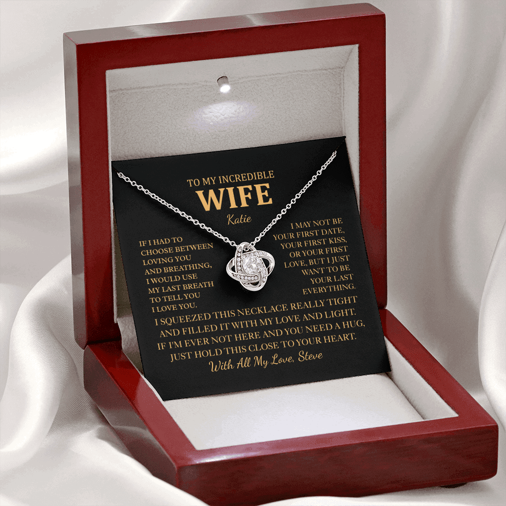 Personalized To My Wife Necklace - Romantic Love Knot Gift Set for Christmas, Anniversary or Birthday