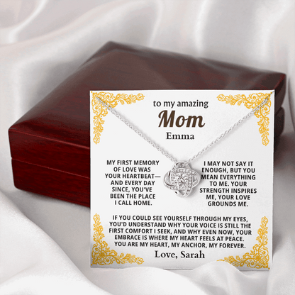 Personalized To My Mom Necklace - From Son or Daughter - Heartfelt Love Knot Gift Set for Christmas, Mother's Day or Birthday