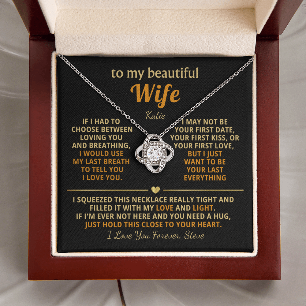 Personalized To My Wife Necklace - Heartfelt Love Knot Gift Set for Christmas, Anniversary or Birthday