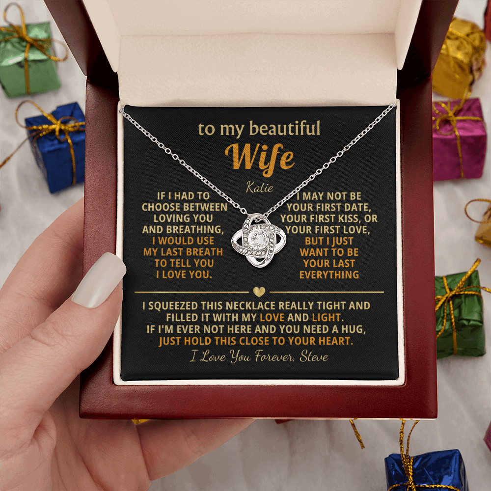 Personalized To My Wife Necklace - Heartfelt Love Knot Gift Set for Christmas, Anniversary or Birthday