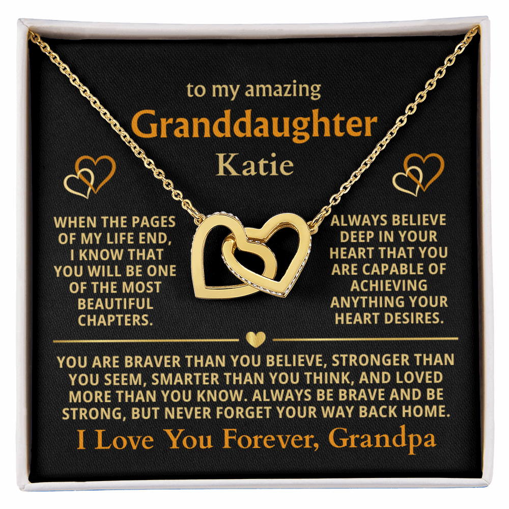 Personalized Granddaughter Gift Necklace - Interlocking Hearts Necklace with Message from Grandma or Grandpa