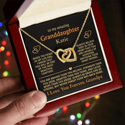 Personalized Granddaughter Gift Necklace - Interlocking Hearts Necklace with Message from Grandma or Grandpa