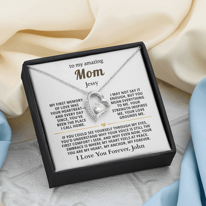 Personalized To My Mom Necklace - From Son or Daughter - Heartfelt Gift Set for Christmas, Mother's Day or Birthday (white card)