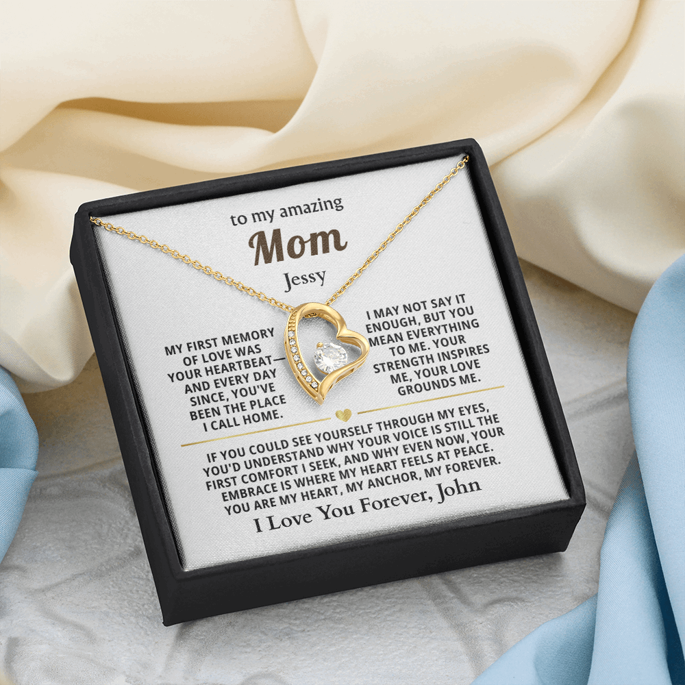 Personalized To My Mom Necklace - From Son or Daughter - Heartfelt Gift Set for Christmas, Mother's Day or Birthday (white card)