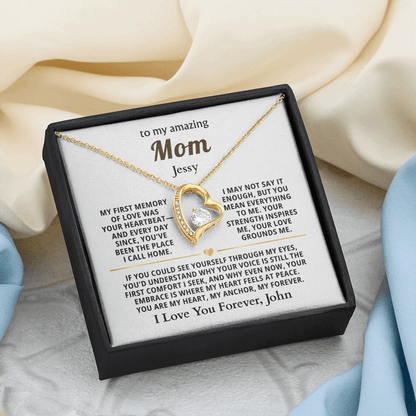 Personalized To My Mom Necklace - From Son or Daughter - Heartfelt Gift Set for Christmas, Mother's Day or Birthday (white card)