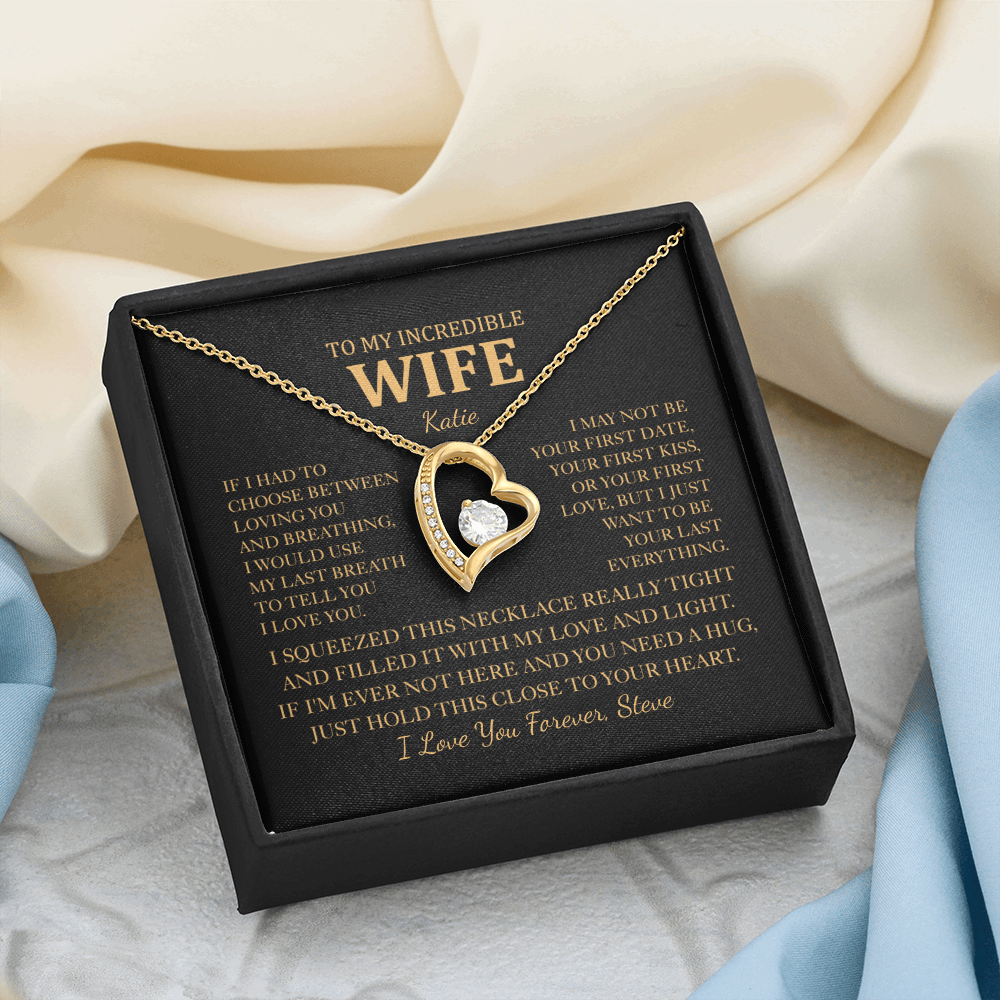 Personalized To My Wife Heart Necklace - Romantic Gift Set with Message Card