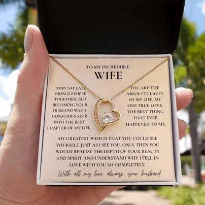 To My Wife Necklace - Romantic Heart Gift with Message Card