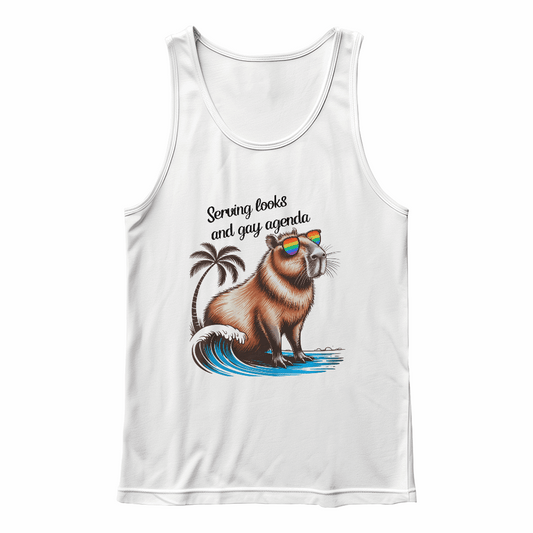 Pride Capybara Funny Unisex Jersey Tank ''Serving Looks and Gay Agenda'' LGBT gift