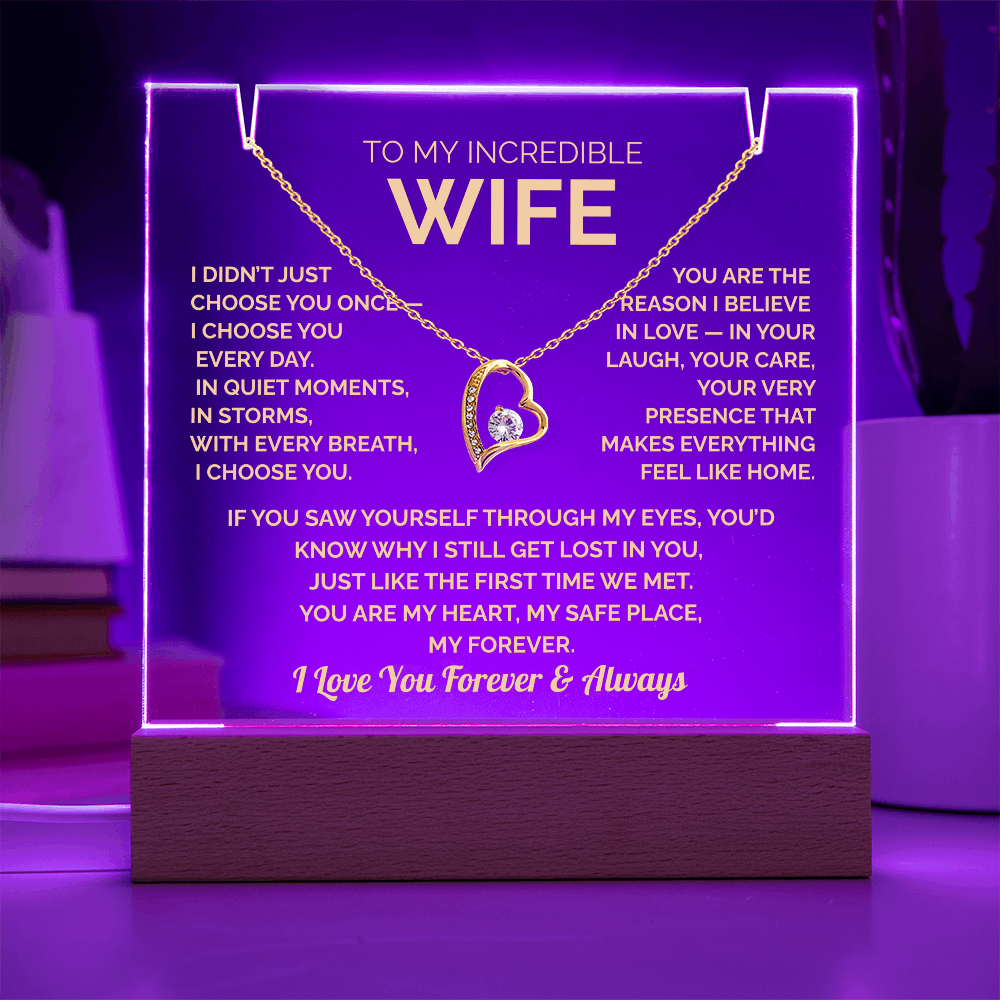 Acrylic Plaque & Heart Necklace – Romantic Gift for Wife – Anniversary, Birthday, Christmas