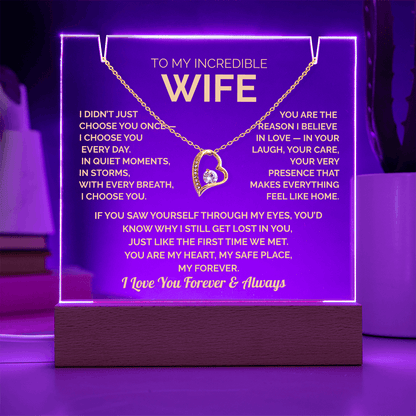 Acrylic Plaque & Heart Necklace – Romantic Gift for Wife – Anniversary, Birthday, Christmas