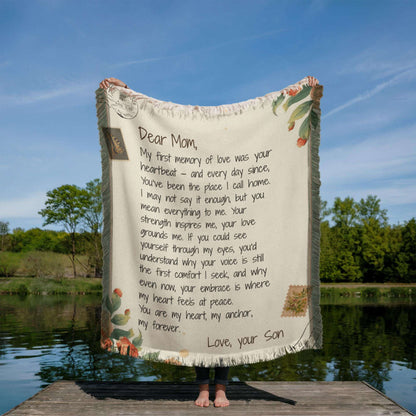 To My Mom Printed Woven Blanket - From Son - Heartfelt Message Perfect for Christmas, Mother's Day or Birthday