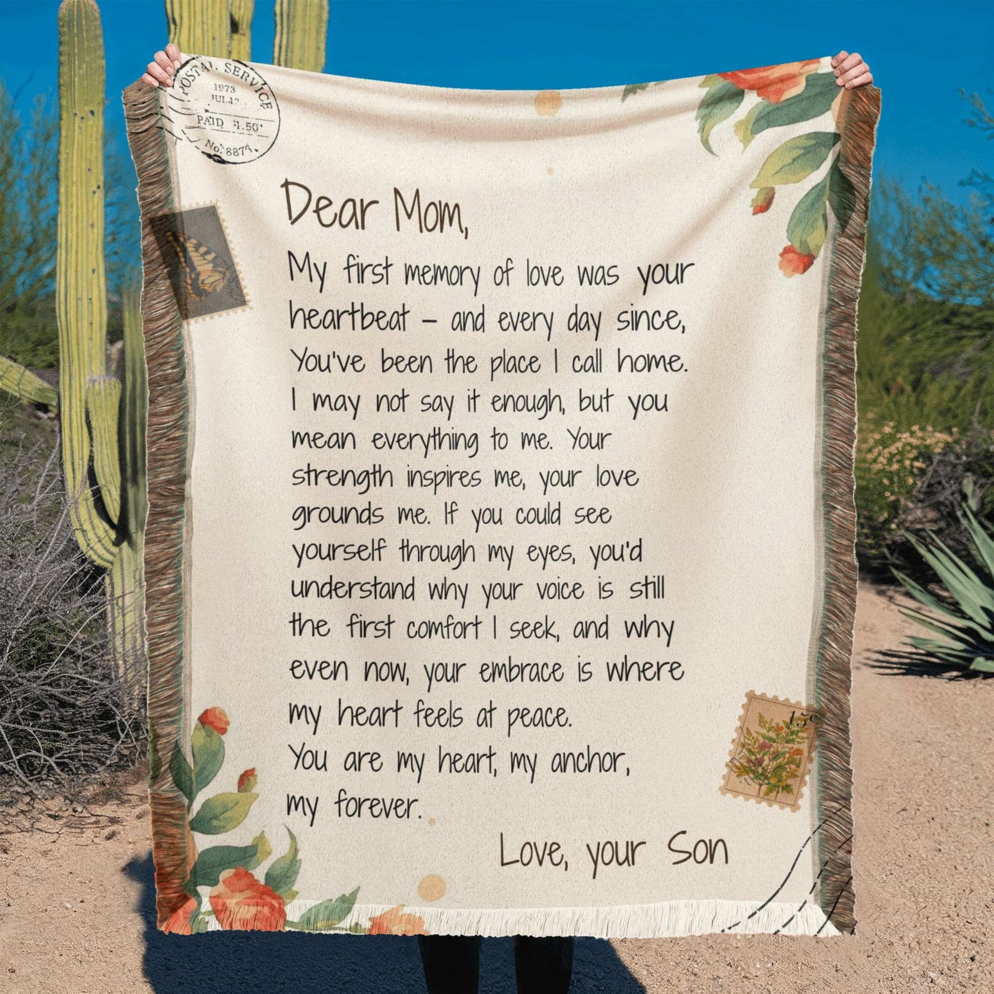 To My Mom Printed Woven Blanket - From Son - Heartfelt Message Perfect for Christmas, Mother's Day or Birthday
