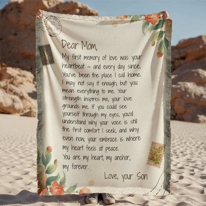 To My Mom Printed Woven Blanket - From Son - Heartfelt Message Perfect for Christmas, Mother's Day or Birthday