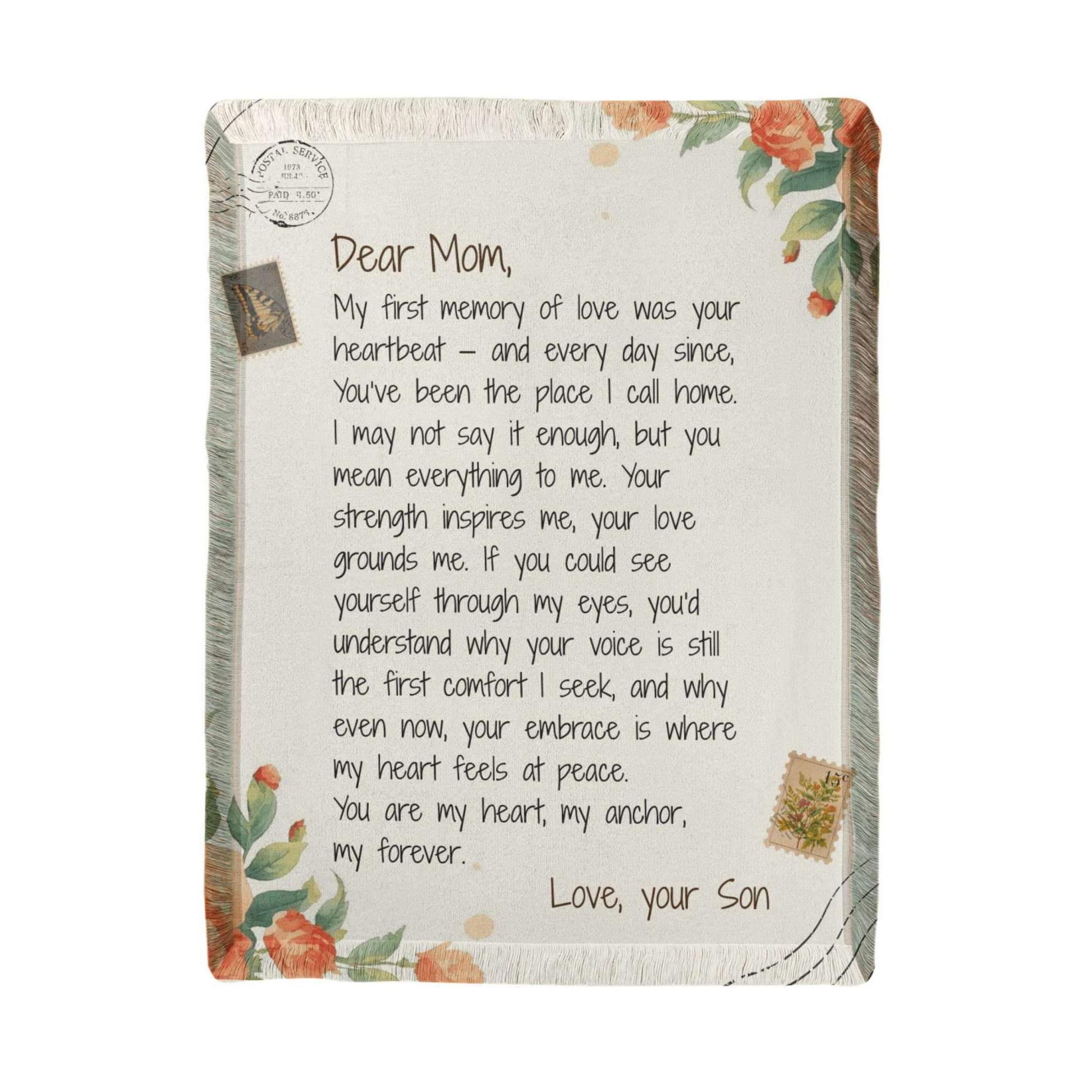 To My Mom Printed Woven Blanket - From Son - Heartfelt Message Perfect for Christmas, Mother's Day or Birthday