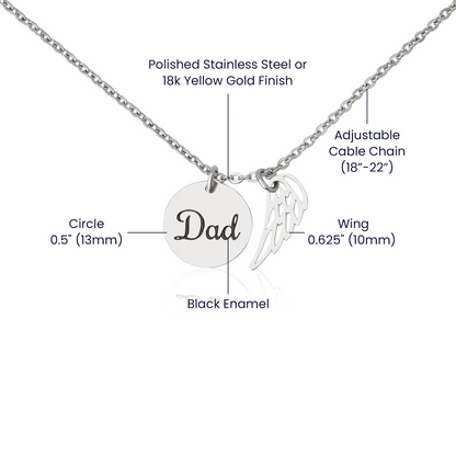 Memorial Jewelry for Loss of Dad – Remembrance Necklace with Angel Wing – Sympathy Gift Keepsake