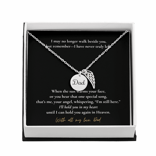 Memorial Jewelry for Loss of Dad – Remembrance Necklace with Angel Wing – Sympathy Gift Keepsake