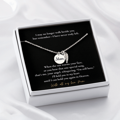 Memorial Jewelry for Loss of Mom – Remembrance Necklace with Angel Wing – Sympathy Gift Keepsake