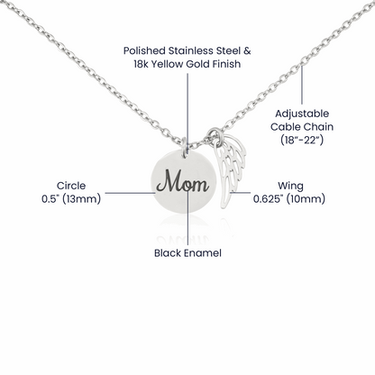 Memorial Jewelry for Loss of Mom – Remembrance Necklace with Angel Wing – Sympathy Gift Keepsake