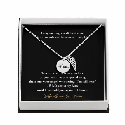 Memorial Jewelry for Loss of Mom – Remembrance Necklace with Angel Wing – Sympathy Gift Keepsake