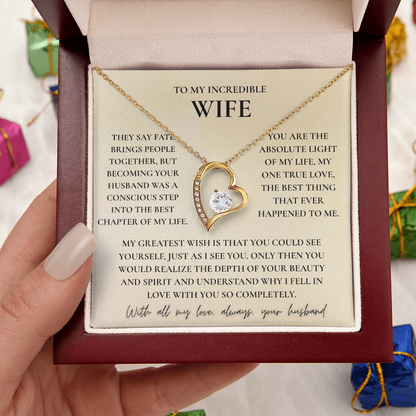 To My Wife Necklace - Romantic Heart Gift with Message Card